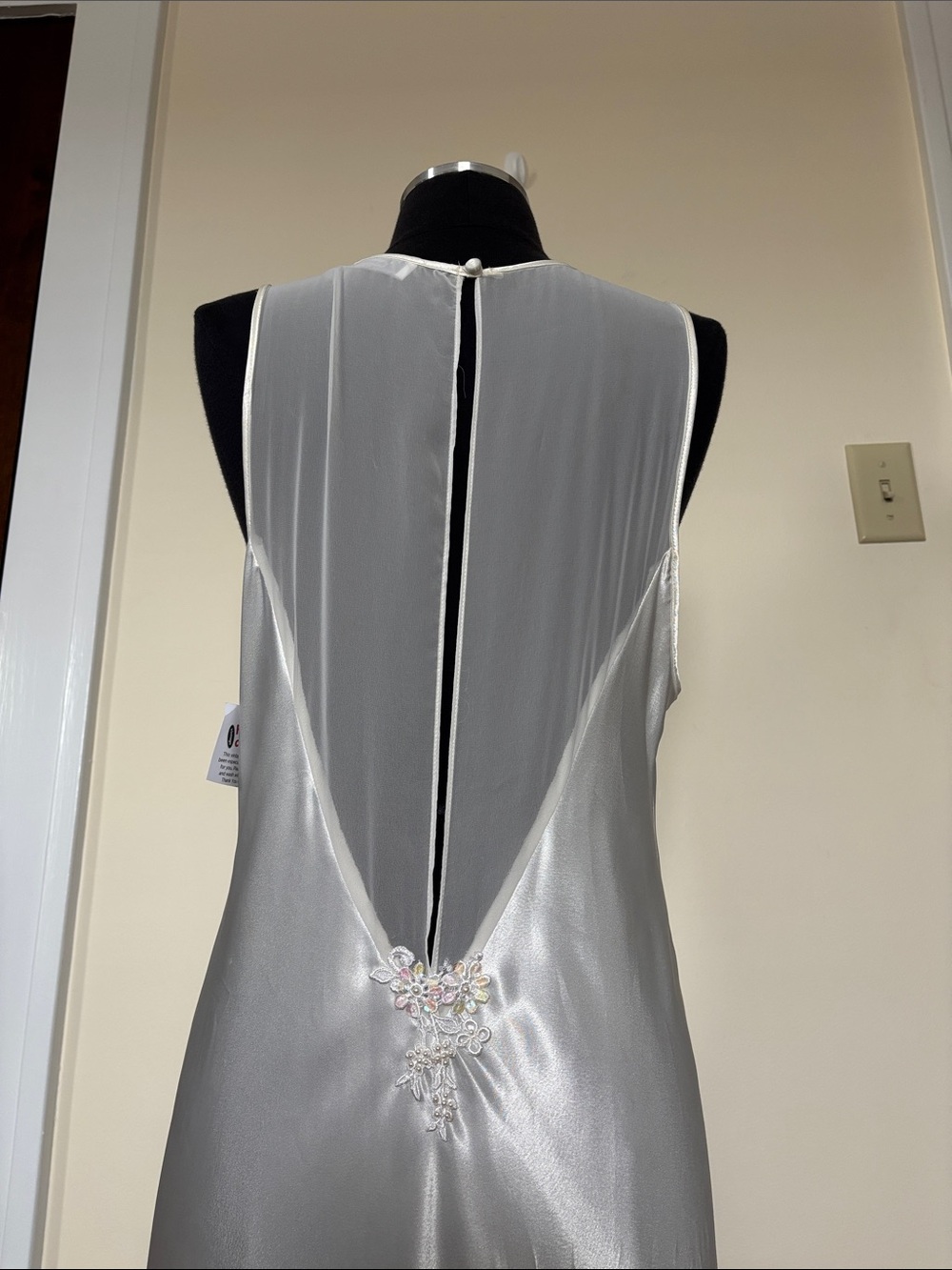 Vintage Jessica Lynn CollectionIvory Satin Slip Dress with Sheer Back & Appliqué - Picture 9 of 16